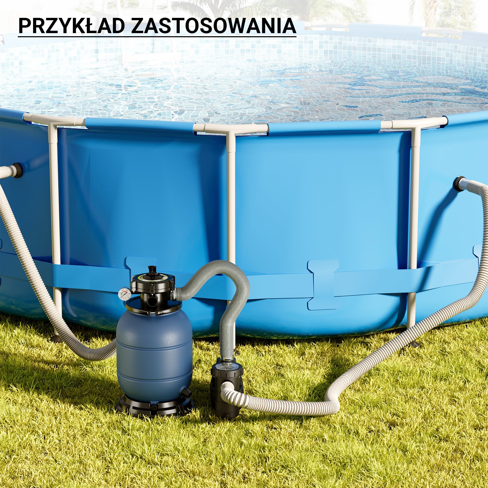 Wiltec Filtr piaskowy z pompą basenową HZS-200, profesjonalny system filtracyjny do basenów, samozasysająca pompa piaskowa do basenu o mocy 220 W