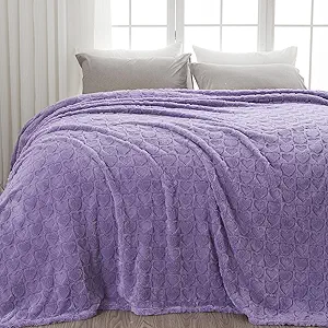 NEWCOSPLAY Super Soft King Blanket Lavender Love Premium Silky Flannel Fleece 3D Heart Checkered Lightweight Bed Blanket All Season Use (Lavender Love, King(90"x110"))