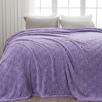 NEWCOSPLAY Super Soft King Blanket Lavender Love Premium Silky Flannel Fleece 3D Heart Checkered Lightweight Bed Blanket All Season Use (Lavender Love, King(90"x110"))