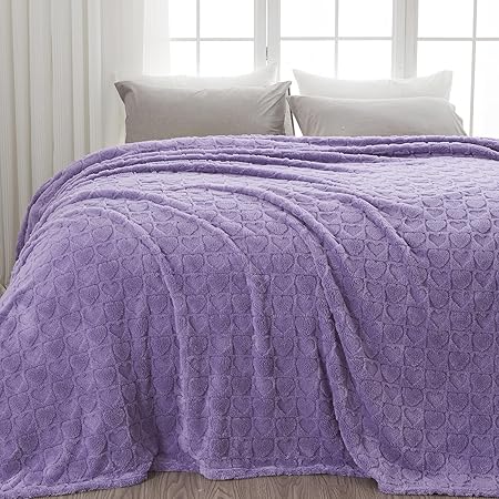 NEWCOSPLAY Super Soft King Blanket Lavender Love Premium Silky Flannel Fleece 3D Heart Checkered Lightweight Bed Blanket All Season Use (Lavender Love, King(90"x110"))