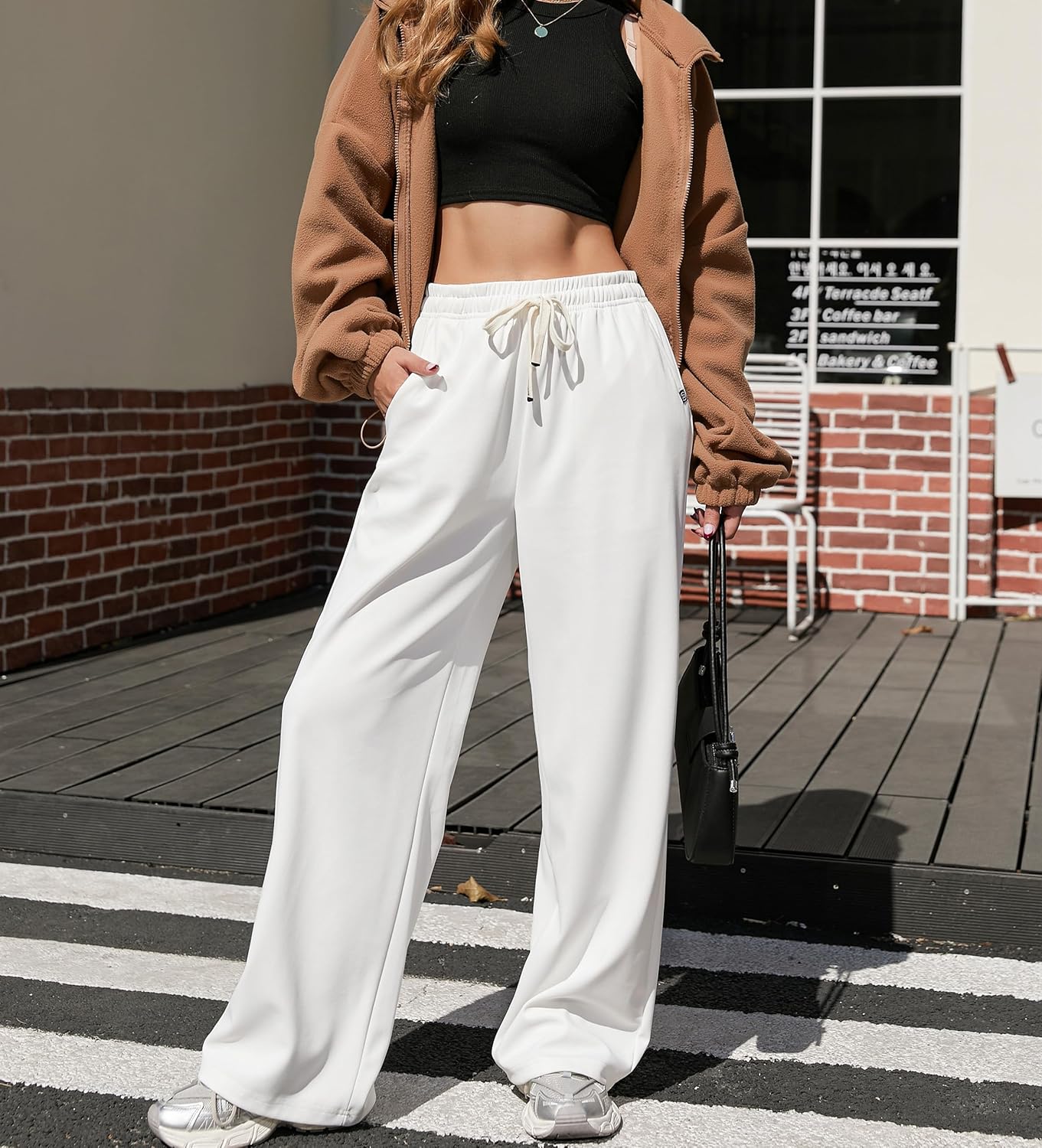 Wide Leg Sweatpants Women High Waisted Drawstring Pants with Slanted Hand Pockets 2025 Spring Fall - Image 4