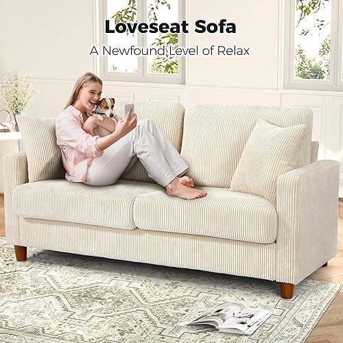 Miniatura 8 de Kidirect - Sofá de pana de 70 pulgadas, sin herramientas, cómodos sofás para sala de estar con asientos más profundos de 21 pulgadas, sofás de pana