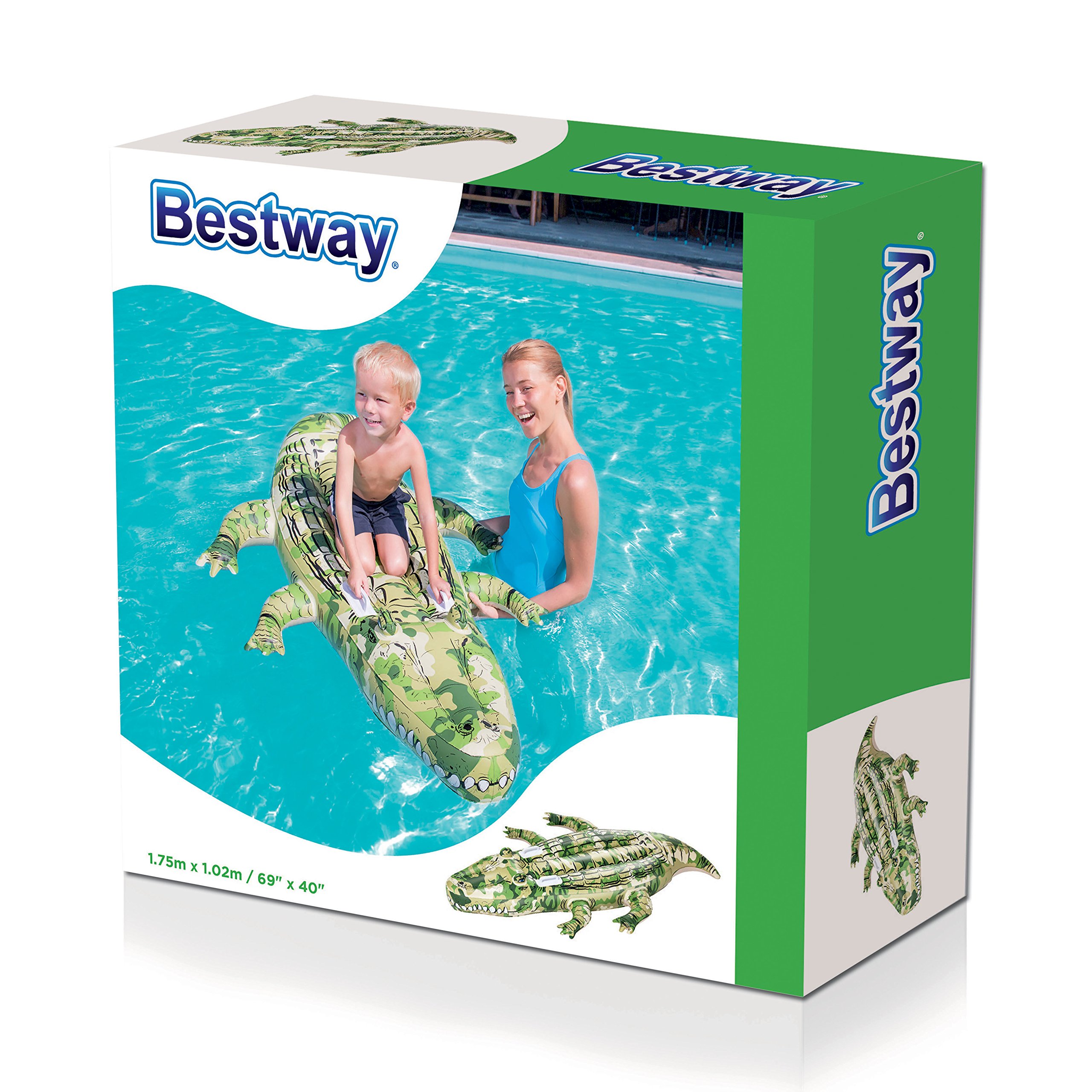 Bestway 41090 - Cavalcabile Coccodrillo, 175 x 102 cm, Verde Mimetico