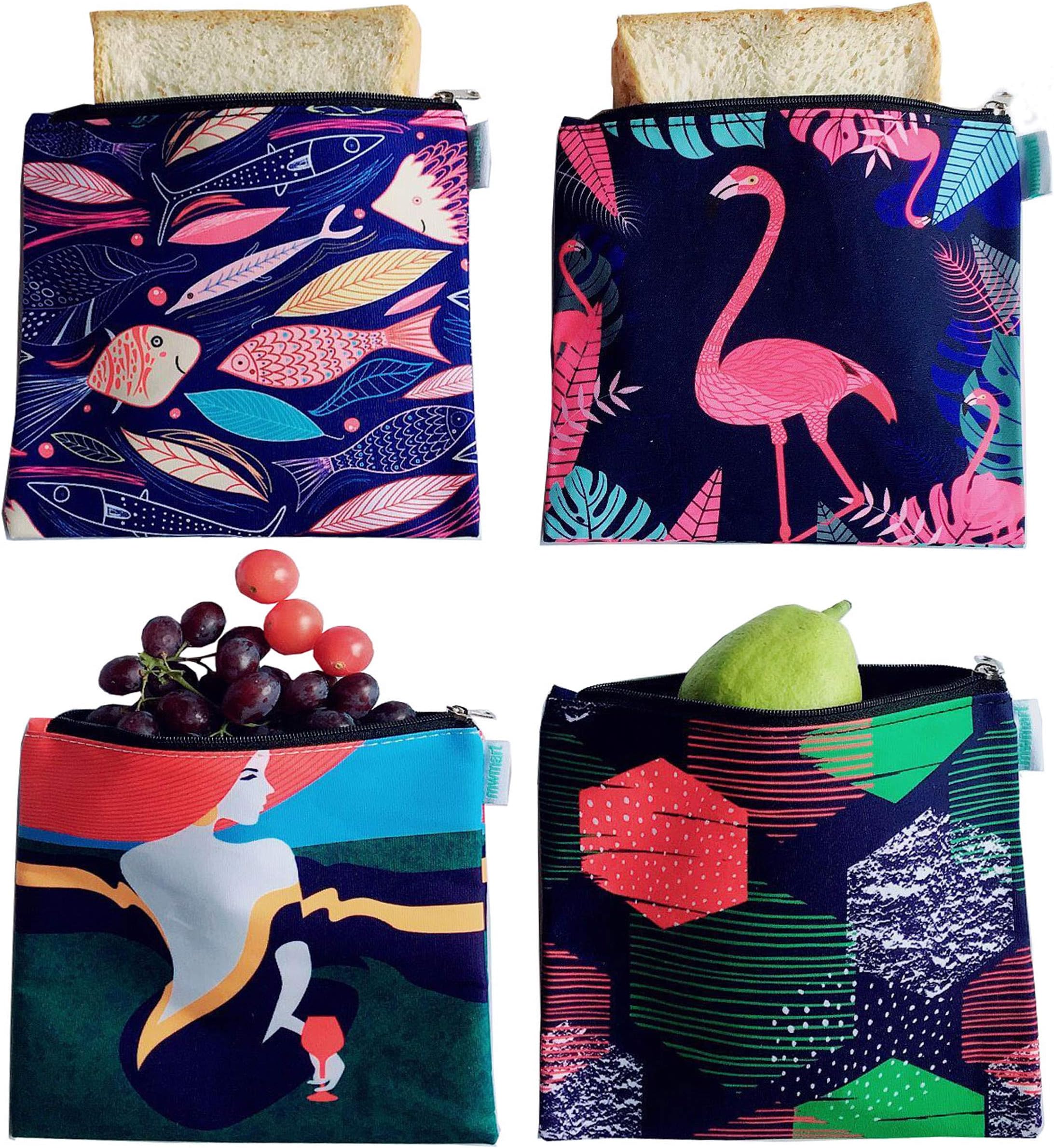 Reusable Snack Bags Sandwich bags Washable Food Safe BPA-free Lead-Free PVC-Free 4 Pack