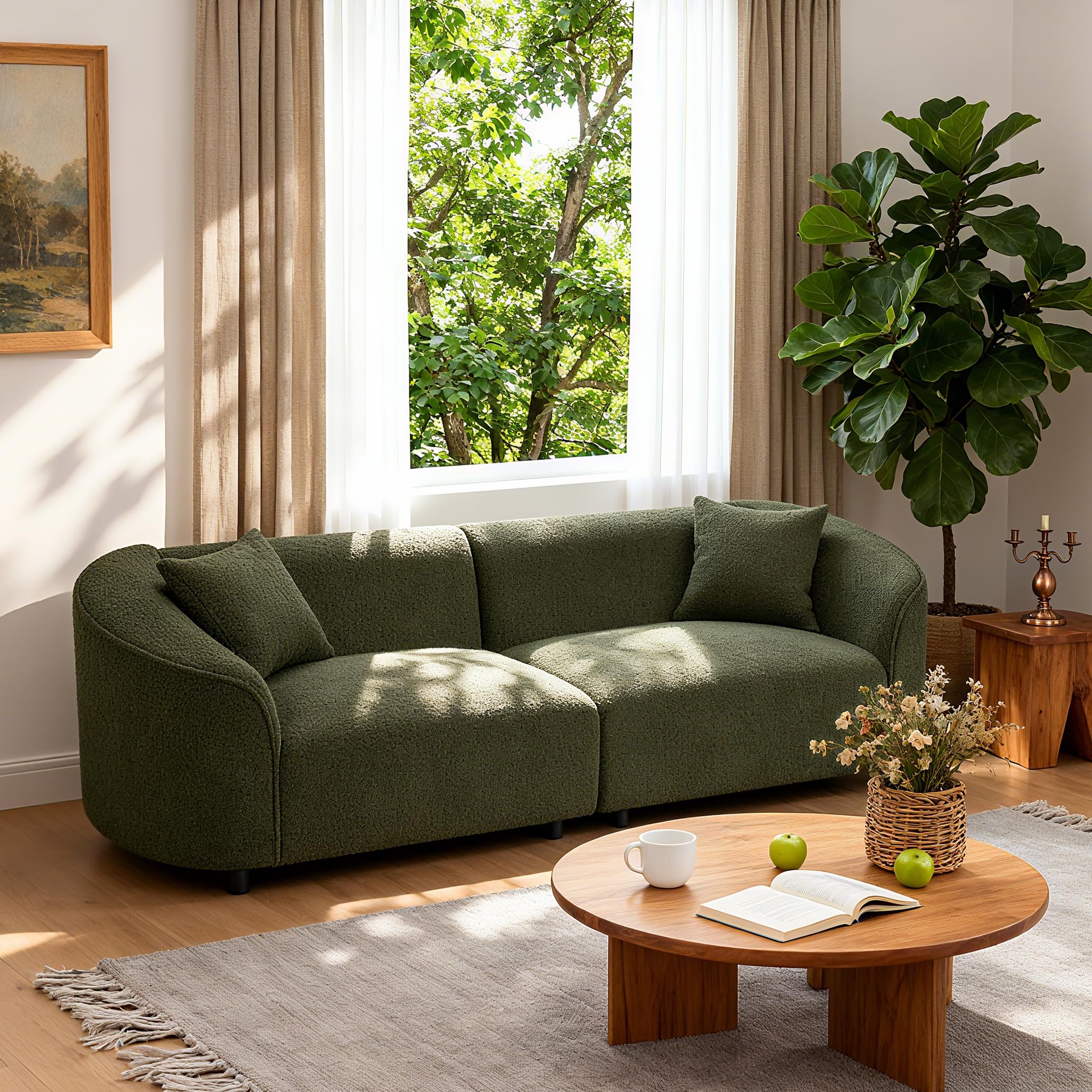 Merax 87" Large Couch, Comfy Upholstered Loveseat with Extra Deep Seats, Boucle Sofa for Living Room Apartment Office, Green