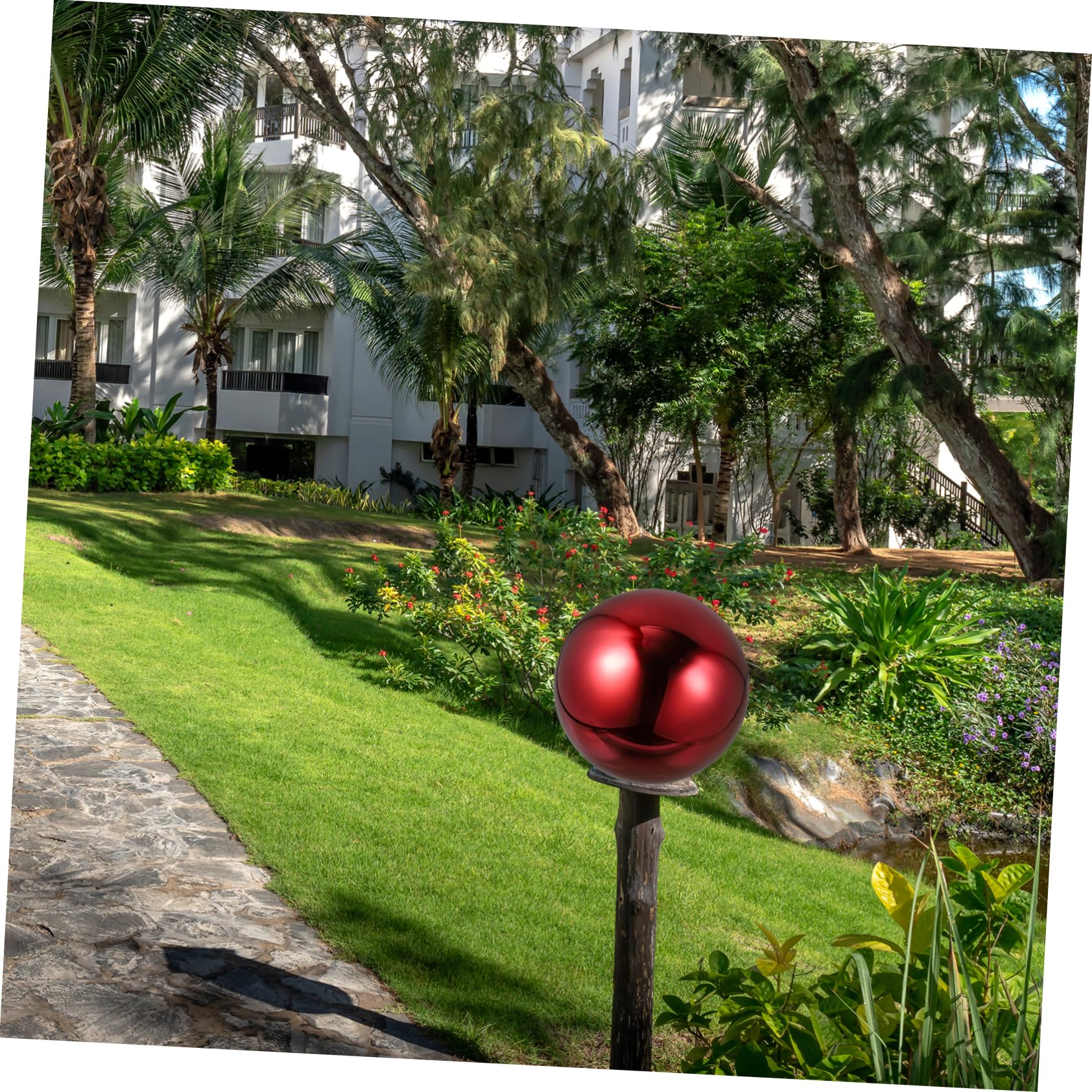 VANZACK Mirror Reflective Ball Reflective Outdoor Orb Garden Gazing Garden Decorations Large Gazing Globes Finish Ornament Silver Sphere Iridescent Lawn Stainless Steel Red
