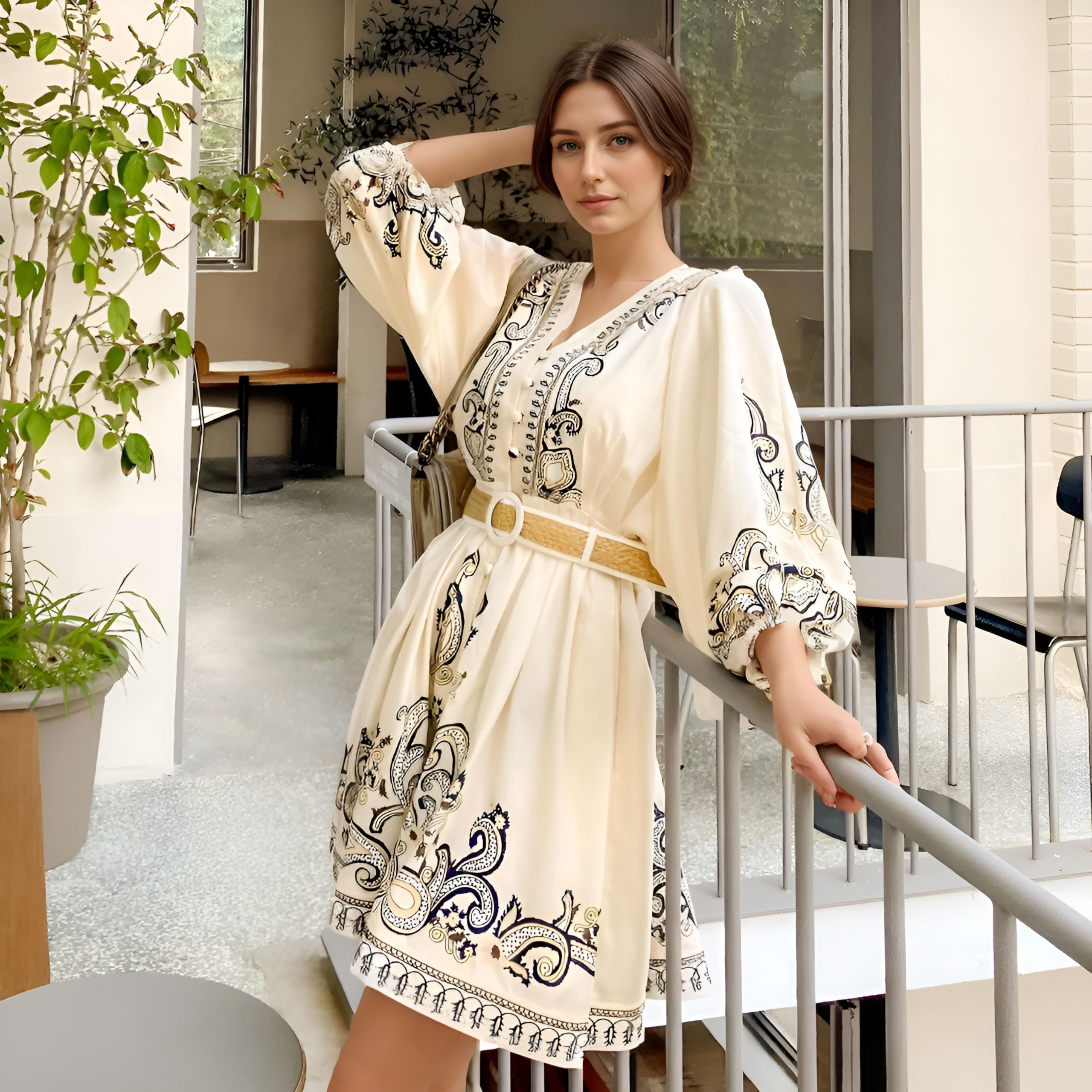 Buy Peeperly Mini Dress for Women Short Outt Retro Pattern Cotton