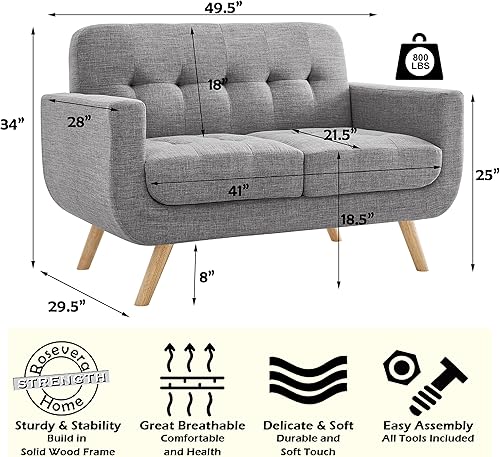 Miniatura 2 de Rosevera Elena - Sillón contemporáneo con tapicería de lino, muebles de sala de estar, color gris Gris,Beige,Beige