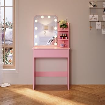 SONNI Dressing Table with HD Mirror 10 LEDs 3 Colours Pink 70 x 40 x 140 cm