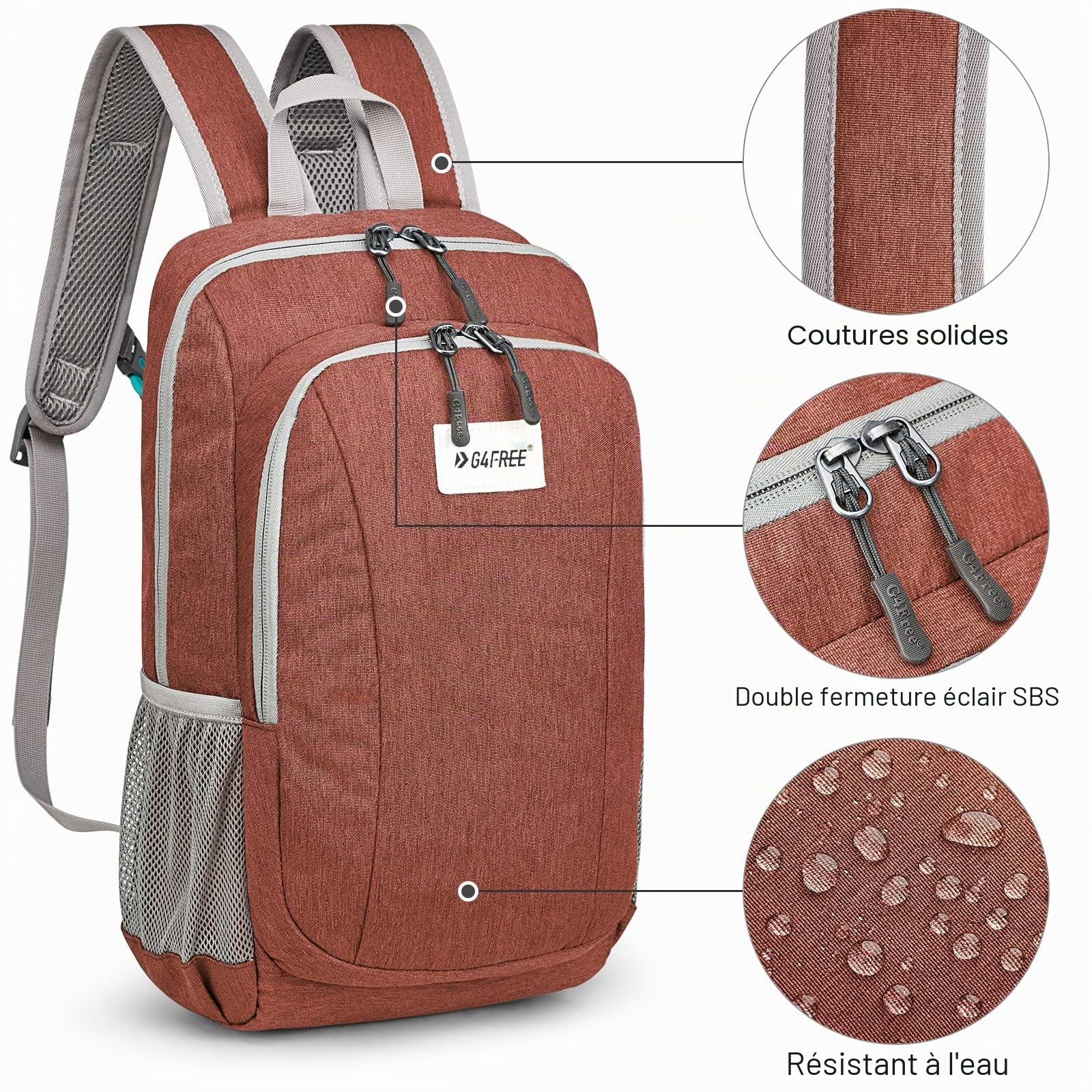 G4Free Mini sac à dos de trekking multifonction de 10 l - Pour voyage et randonnée - Pour homme et femme