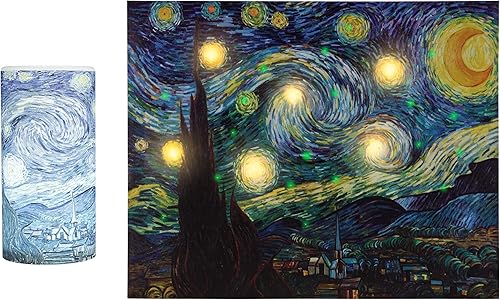 Lavish Home Van Gogh - Juego de arte para pared, lienzo iluminado con luz de noche estrellada, luces de fibra óptica y vela LED sin llama,
