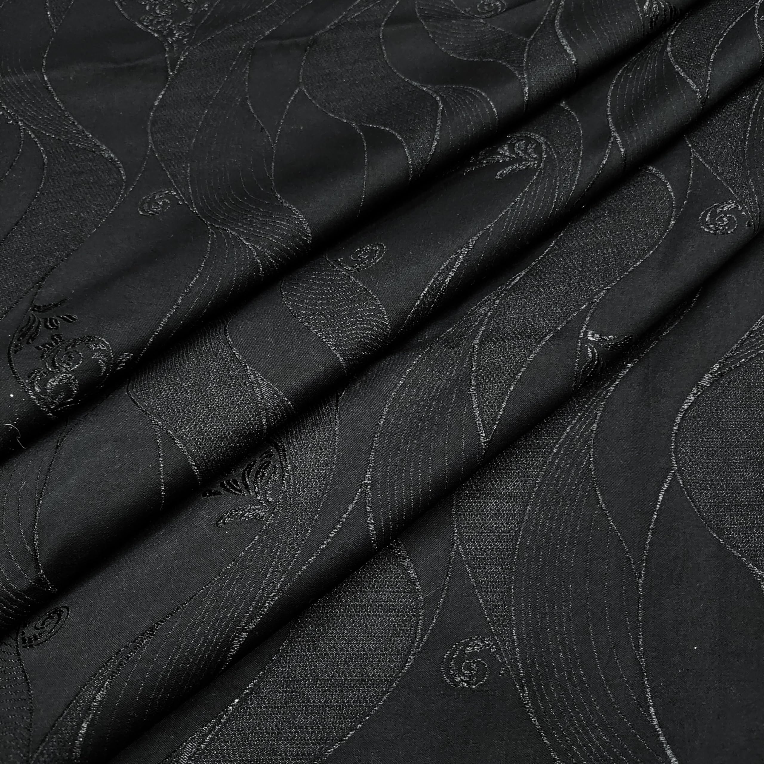 Black Designer Embossed Jacquard Polyester Fabric – 58" Width, 2.5 Meter Cut | Ideal for Kurta, Sherwani, Blazer 2
