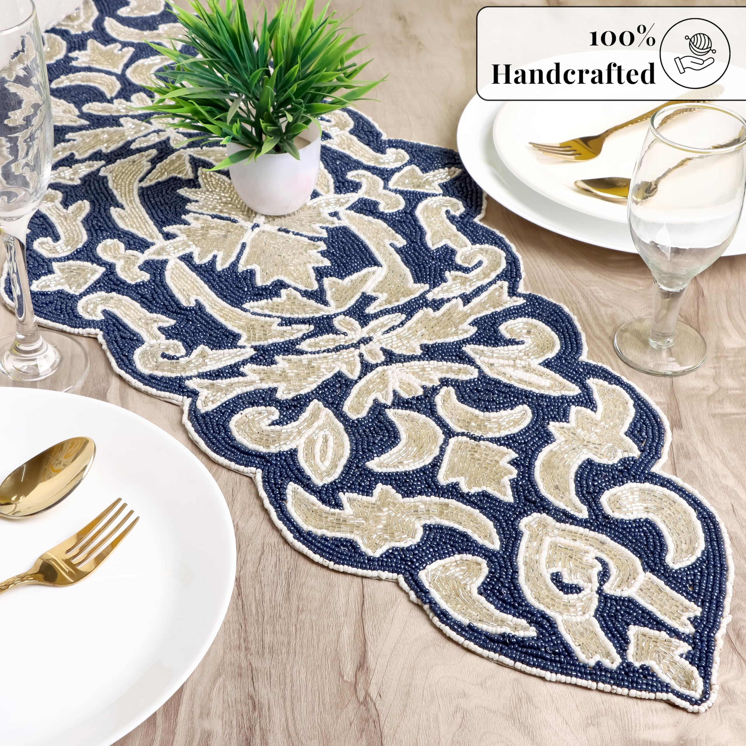 Camino para mesa de comedor, camino de mesa de cocina duradero, resistente a las manchas para mesa, mesa de cocina, camino de mesa duradero de 13 x 36 pulgadas, color azul marino plateado