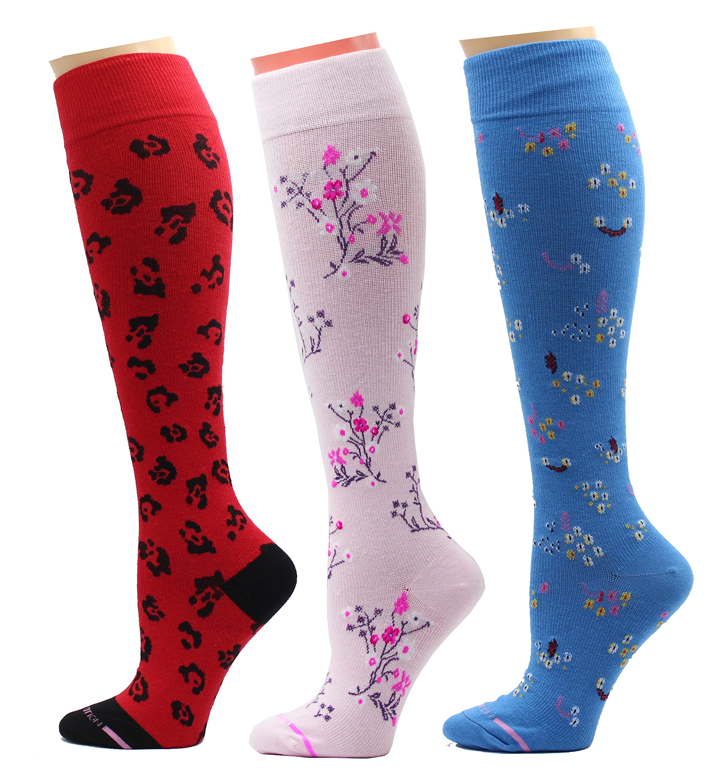 Dr. Motion 3 Pairs Light Summer Bright Fun Graduated Compression Women's Knee-Hi Socks (Fun Pack #5)