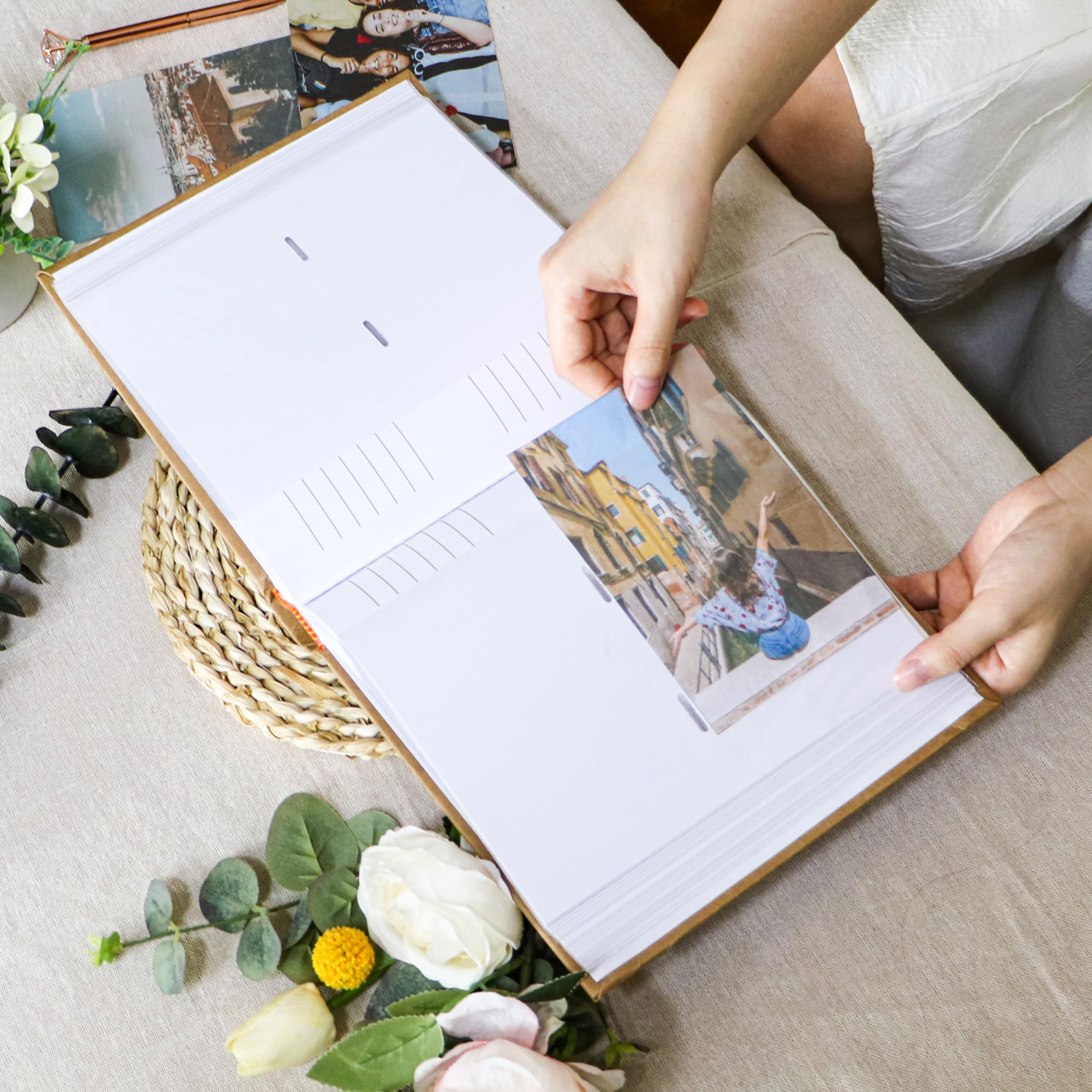 Holoary Photo Album 4x6 300 Photos 3 Pictures Per Page, 300 Pockets 4x6 Inches with Writing Space, Kraft Paper Cover Travel Design World Map Adventure Vacation Travel Photo Album