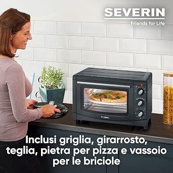 SEVERIN TO 2068 Forno Elettrico 20 L da 1500W con 4 modalità di cottura, Forno  elettrico ventilato con timer da 60 minuti, luce e temperatura fino a 230°  e spiedo girarrosto, Nero :
