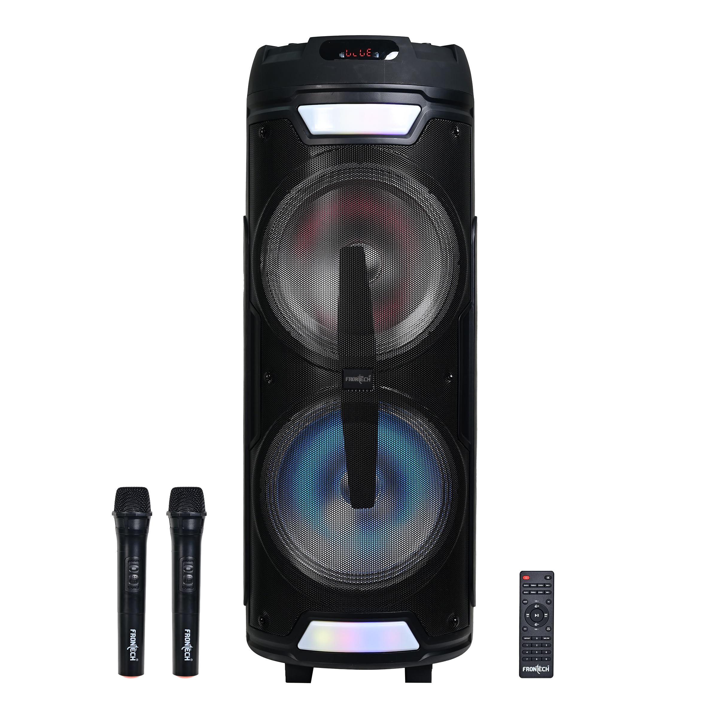 FRONTECH Bluster Wireless Bluetooth 120W 5.0 Trolley Speaker with RGB Party Lights, Dual Wireless Mic, 1.0 Channel (Black, SW-0201)