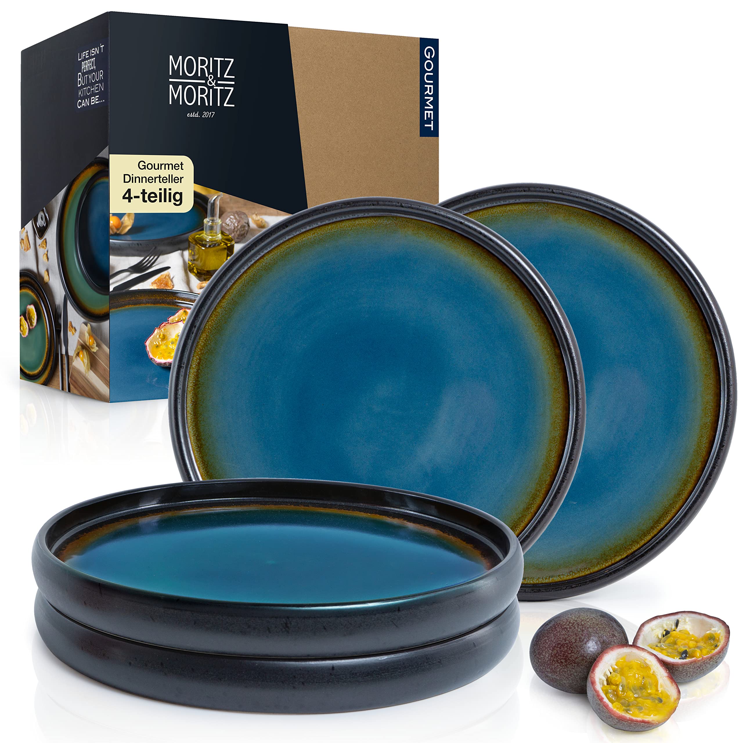 Moritz & MoritzSolid 4 x Dinner Plates 26 cm – Stoneware Plate Set – Crockery Set for Serving