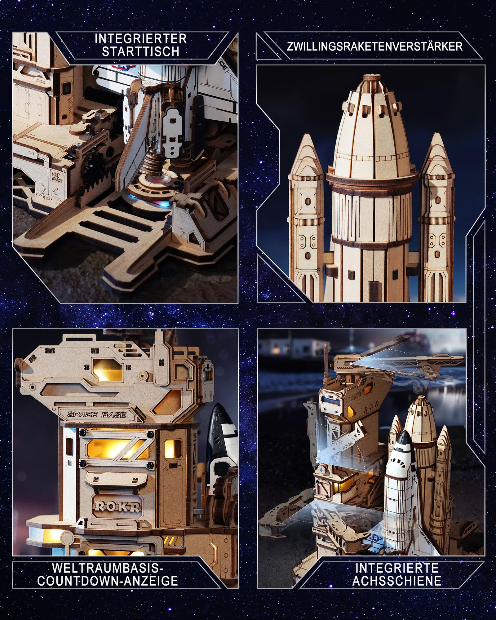 ROKR 3D Puzzle Holz Raumfähre, 3D Holzpuzzle Erwachsene Holzmodelle Bausätze, Geschenke für Weltraum-Enthusiasten, Space Shuttle, LKA02