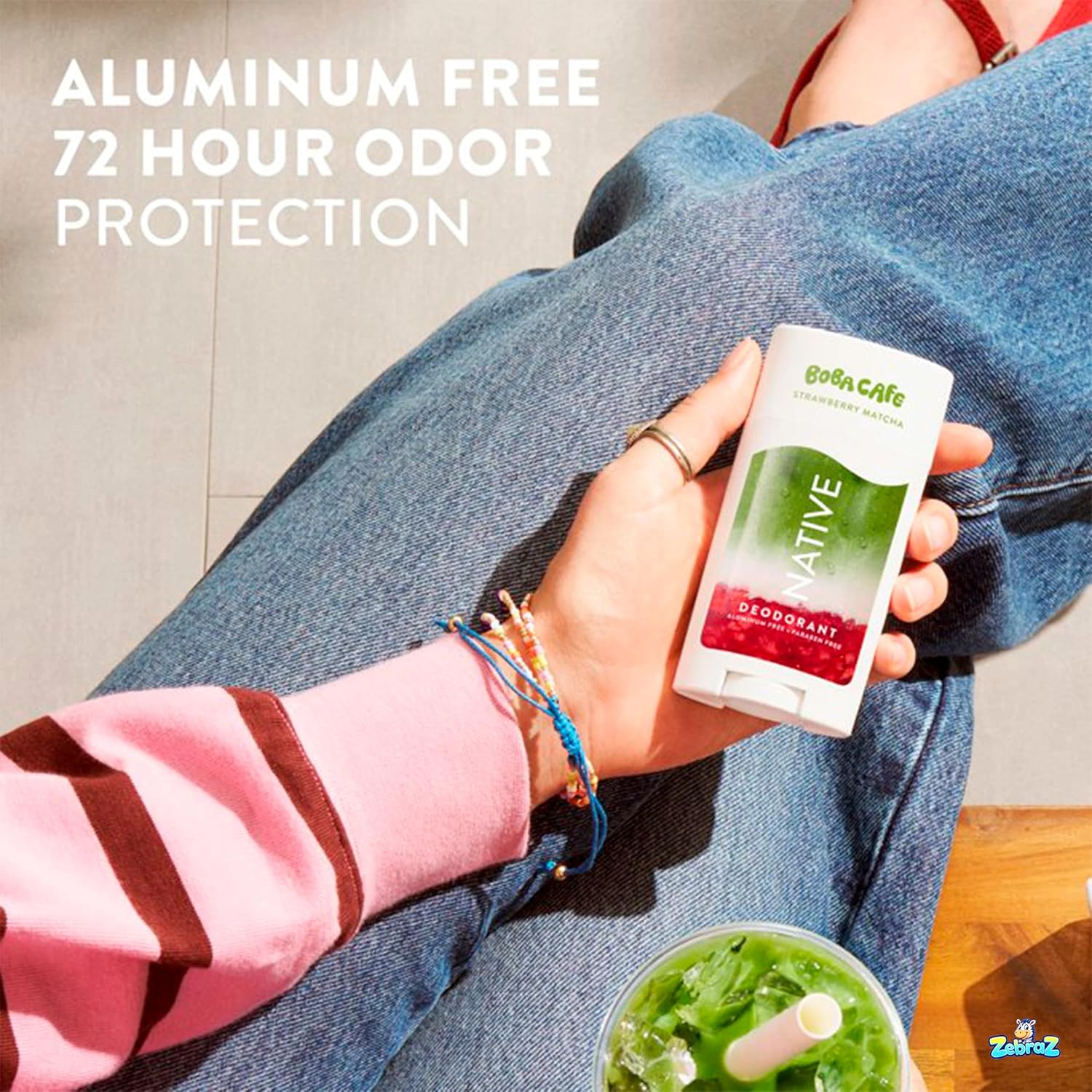 Native Aluminum Free Deodorant, Limited Edition Strawberry Matcha, 72 Hour Odor Protection, for Women and Men, Boba Café, 2.65oz - Pack Of 02