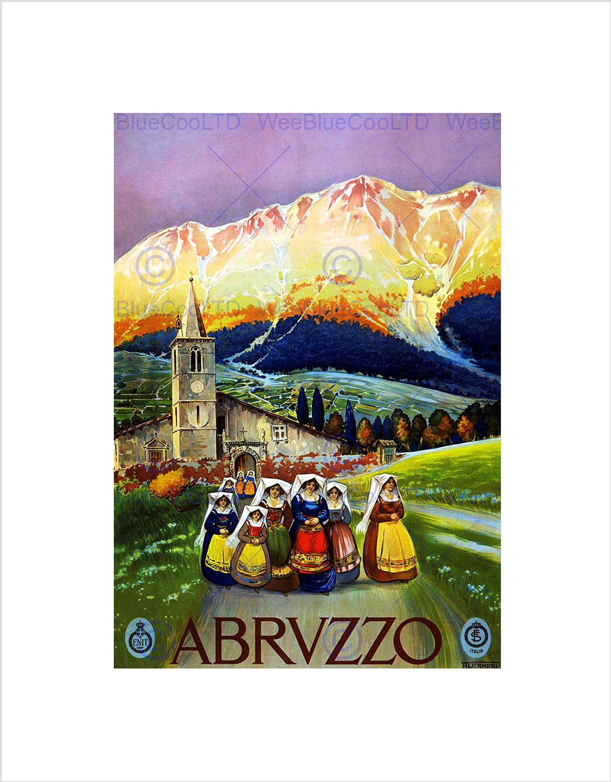 Wee Blue Coo Travel Abruzzo Italy Alpine Traditional Mountain Vintage Ad Art Wall Art Print