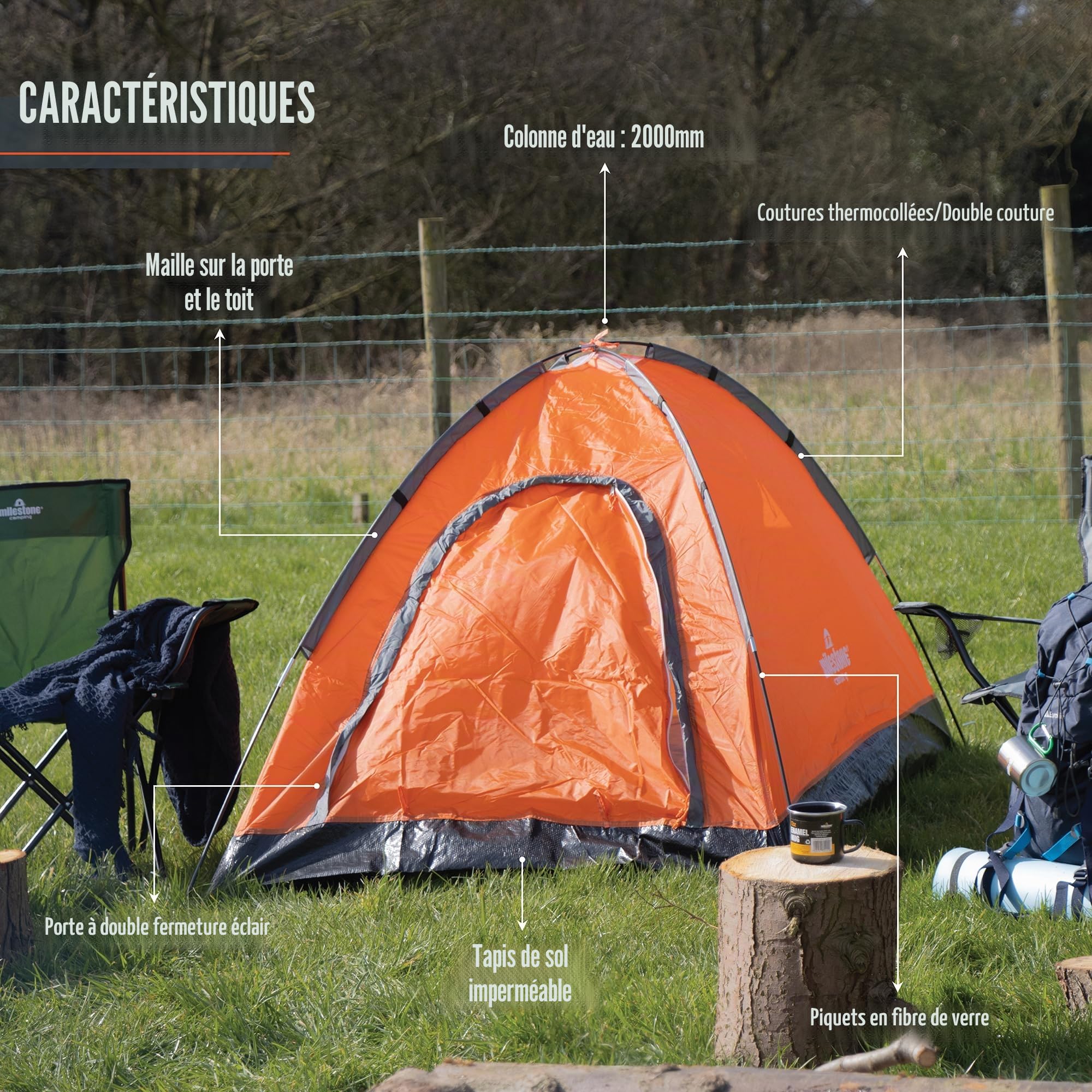 Milestone Camping Tente dôme 1 Personne résistante à l'eau