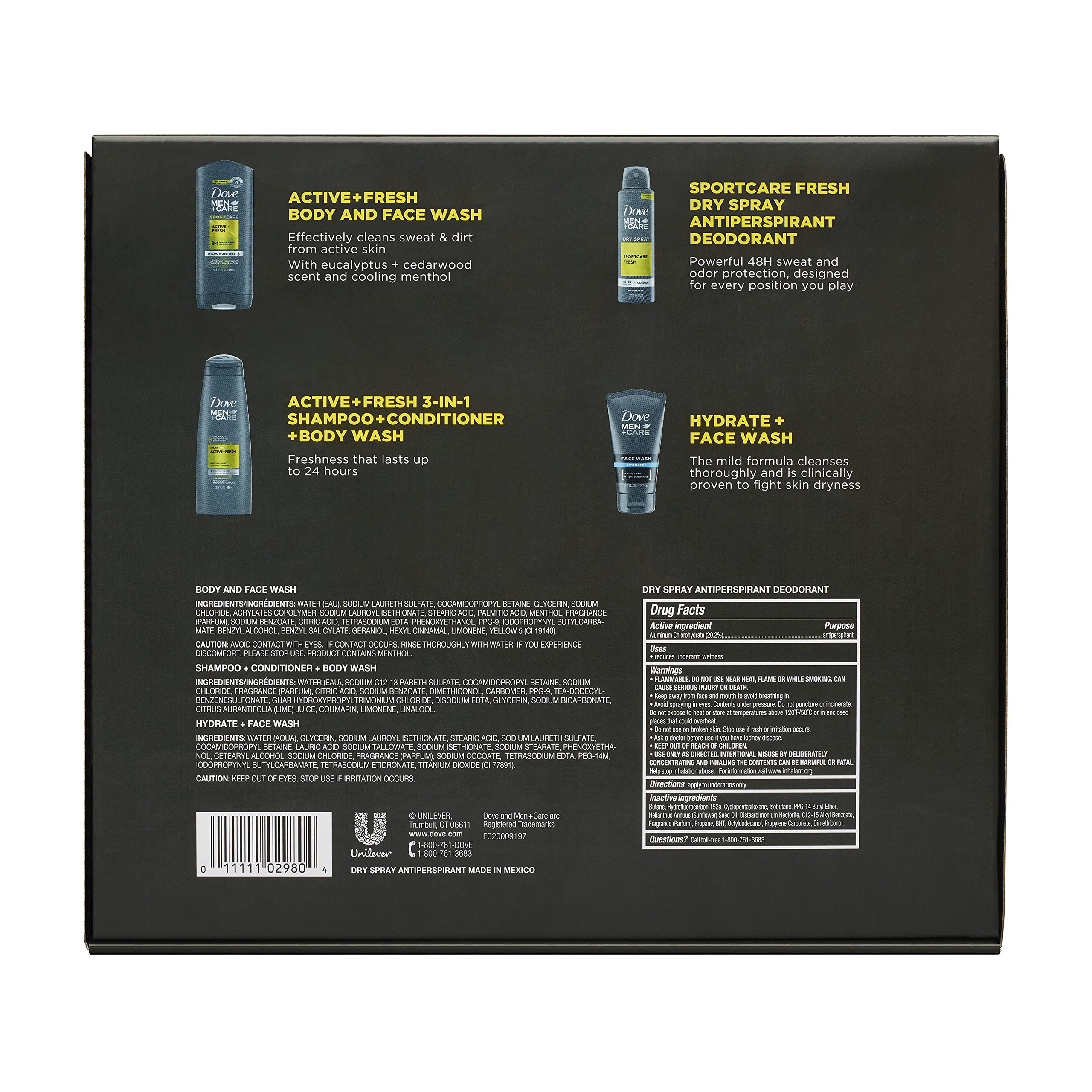 Dove Men+Care Everyday Grooming Gift Pack, Active+Fresh Body and Face