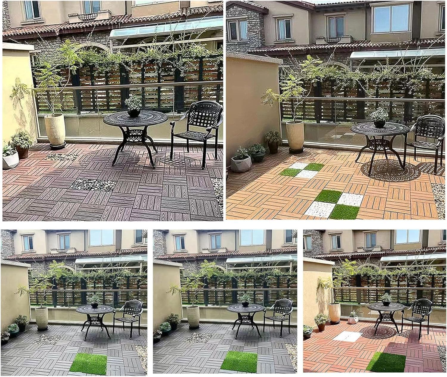 Dalles et lames de terrasse en composite, Tuiles de terrasse emboîtables en bois carrées multicolores, 11 pièces, for revêtement de sol extérieur(Artificial Green Grass)