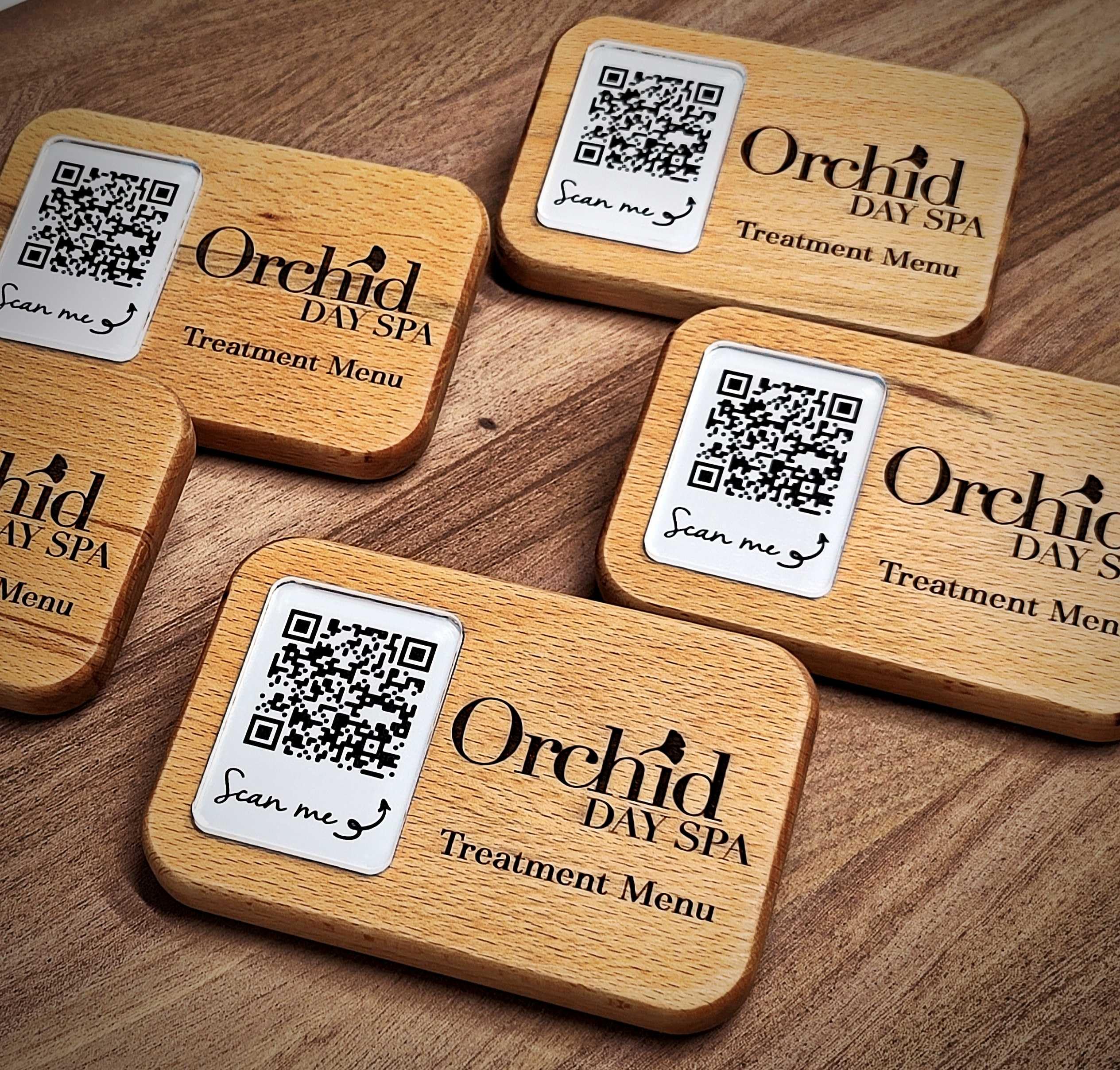 Paquete de 5 carteles de madera acrílica grabados para dejar reseñas de precios menú de pago qr soporte de señal para café, restaurante, tienda