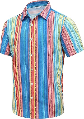 Miniatura 58 de SheLucki - Camisa hawaiana para hombre, unisex, de manga corta, con botones, para la playa y el verano, ropa casual estampada con sombra de palmas