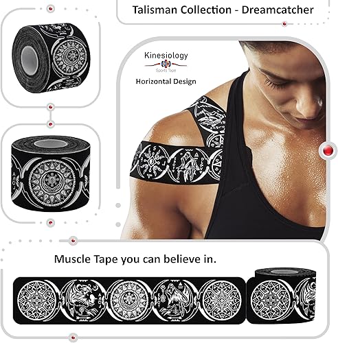 Vista 55 de Cinta de kinesiología precortada con dispensador – Cinta muscular deportiva vertical latina – Sintético Negro 16.4 ft 20 tiras – Cinta de Latina