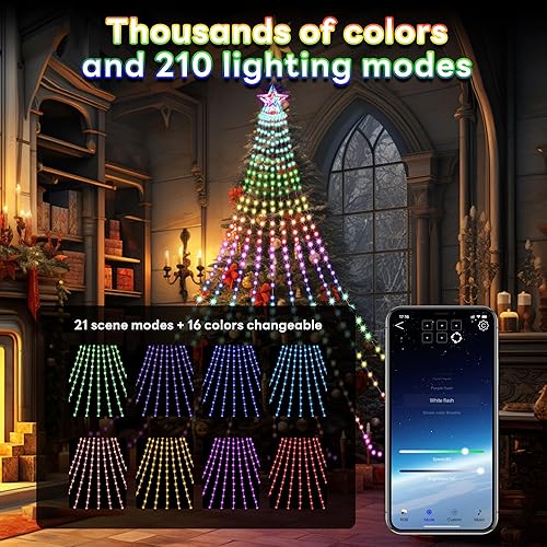 Miniatura 2 de PRESENCE Luces de cascada para árbol al aire libre, luces de cascada de 11 pies con aplicación de aplicación de control remoto de 10 modos de luz,