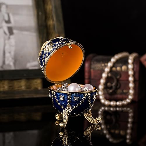 Miniatura 6 de QIFU Pintado a mano esmaltado estilo huevo Faberge decorativo esmalte baratija caja con bisagras regalo único para la decoración del hogar
