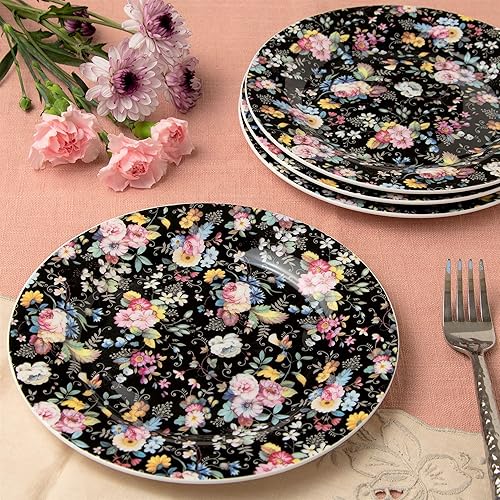 Miniatura 2 de Gracie Bone China - Plato de postre y ensalada de rosas pequeñas, color negro, 7.5 pulgadas (juego de 4) (S15233G-BLA-5S4)