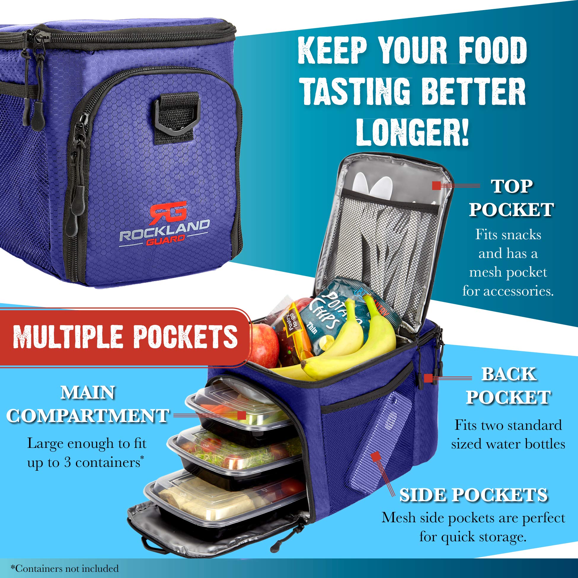 Rockland Guard - Sac isotherme pour la préparation des repas – Boîte à déjeuner portable chaude ou froide pour la gestion des repas au travail, à la salle de sport ou en voyage. (Bleu).