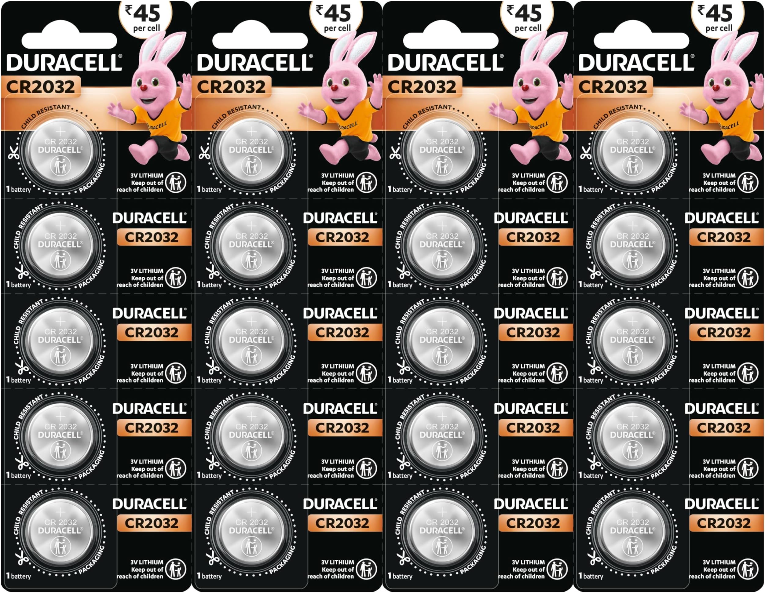 Duracell CR2032 3V Lithium Coin Battery, 20 pcs, 2032 Coin Button Cell Battery, DL2032