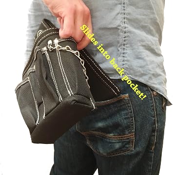 Gatorback Professional Electricians Butt Pouch w/ Tape Chain and 9 pockets. Pocket Pro Pouch for Electricians, HVAC, Carpenter and Handyman. By Contractor Pro