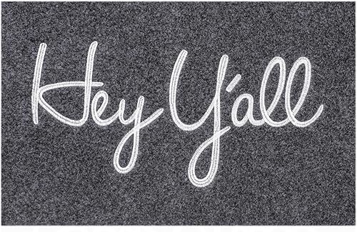 Felpudo de entrada para puerta delantera, interior y exterior, de goma gris, tapete de bienvenida de Hey Y'all, antideslizante, fácil de limpiar,