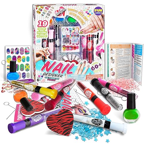 FunKidz - Kit de esmalte de uñas para niños de 7 a 12 años, kit combinado de bolígrafos de uñas para niñas, juego de estudio de arte de uñas pelable