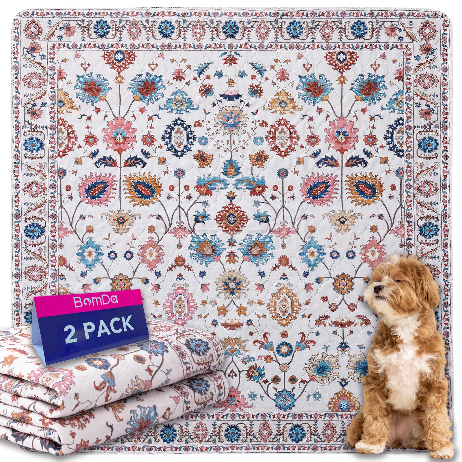 2 Pezzi Tappetini Assorbenti per Cani, Tappeti Lavabili Riutilizzabili per Cani, Traverse Cani, Traversine Addestramento del Cane, Gatti, Conigli, Antiscivolo (Pattern 3, 122x122cm)