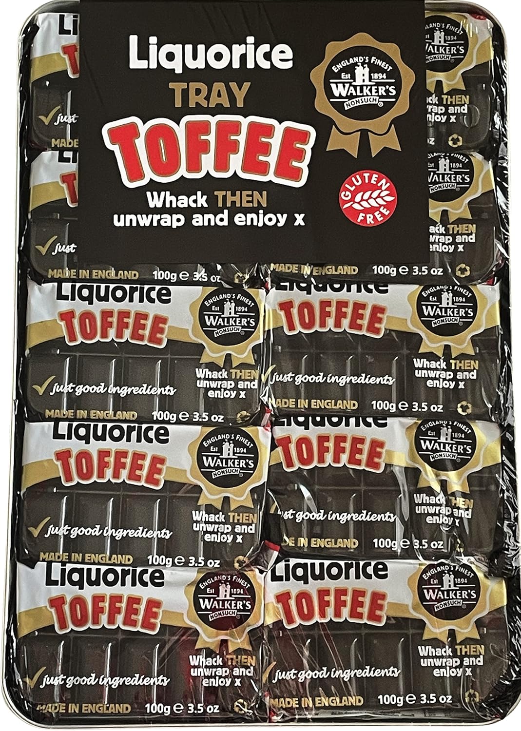 Walkers Liquorice Toffee Tray 10 x 100g slabs, individually wrapped