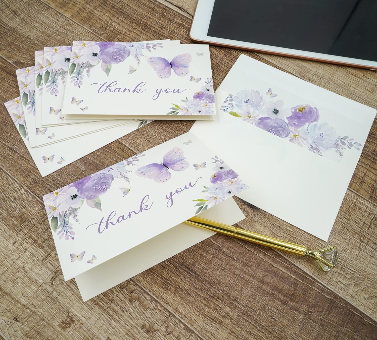 Gooji 4x6 Purple Floral Thank You Cards with Envelopes 20 Pack Matching Peel-and-Seal Envelopes, Assorted Bulk Watercolor, Birthday, Baby Shower, Weddings, Blank Business Stationary - Image 5