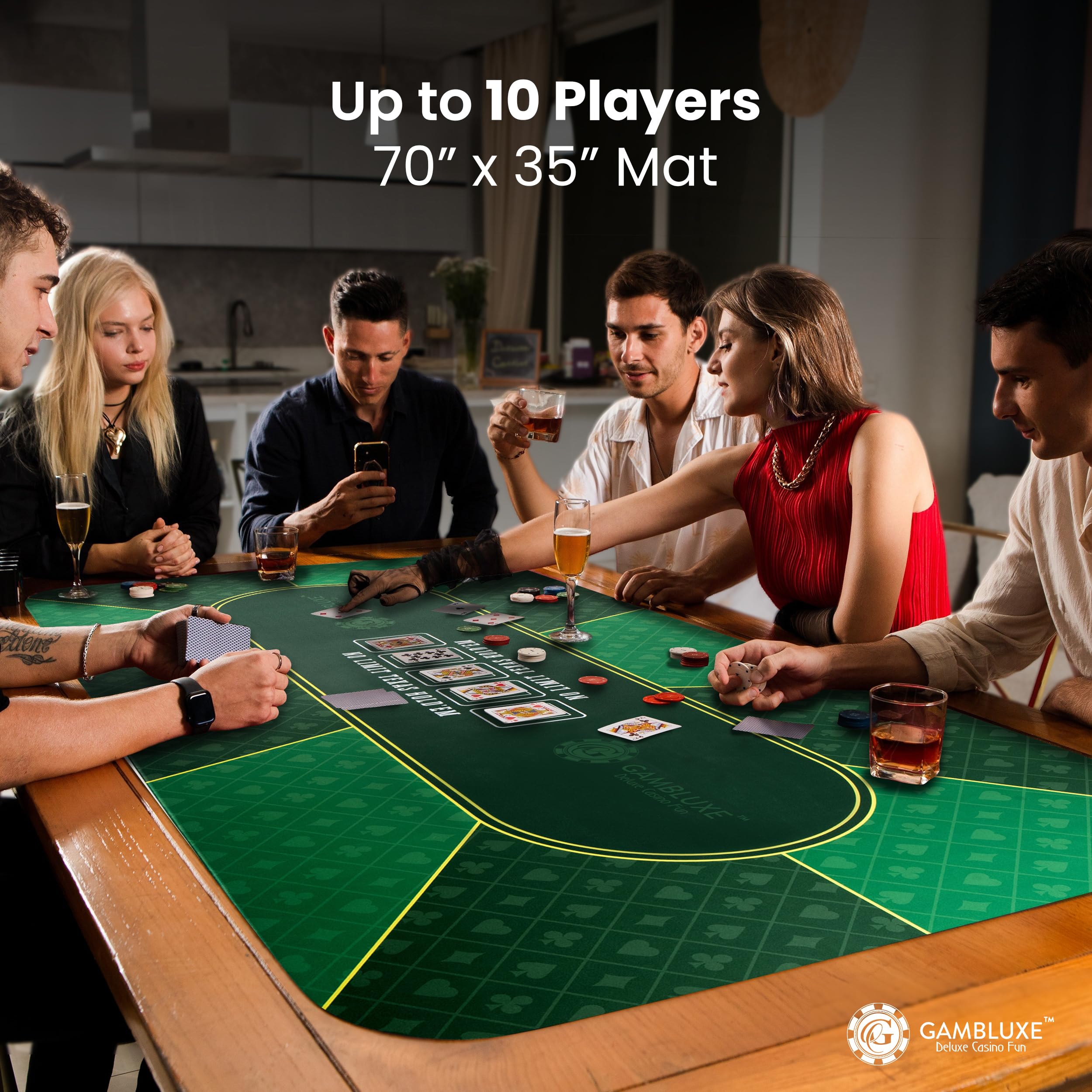 Tapete de póquer profesional de 70 x 35 pulgadas para mesa, parte superior de póquer suave repelente al agua para mesa, antideslizante, portátil, Texas Hold'em + bolsa de transporte y