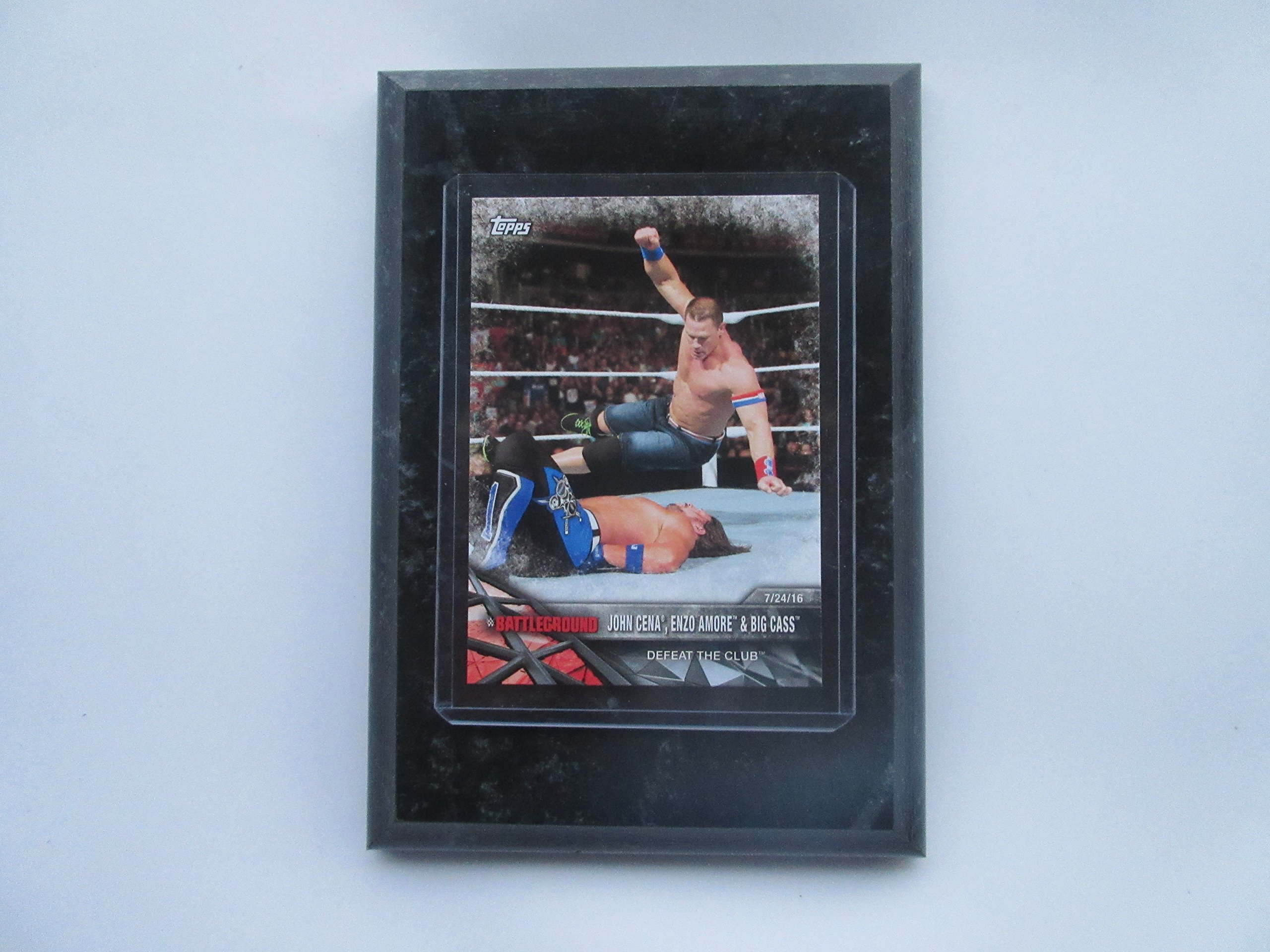 John Cena, Enzo Amore & Big Cass Battleground Topps WWE 2017 defeat the Club card mounted on a 4" x 6" black marble plaque