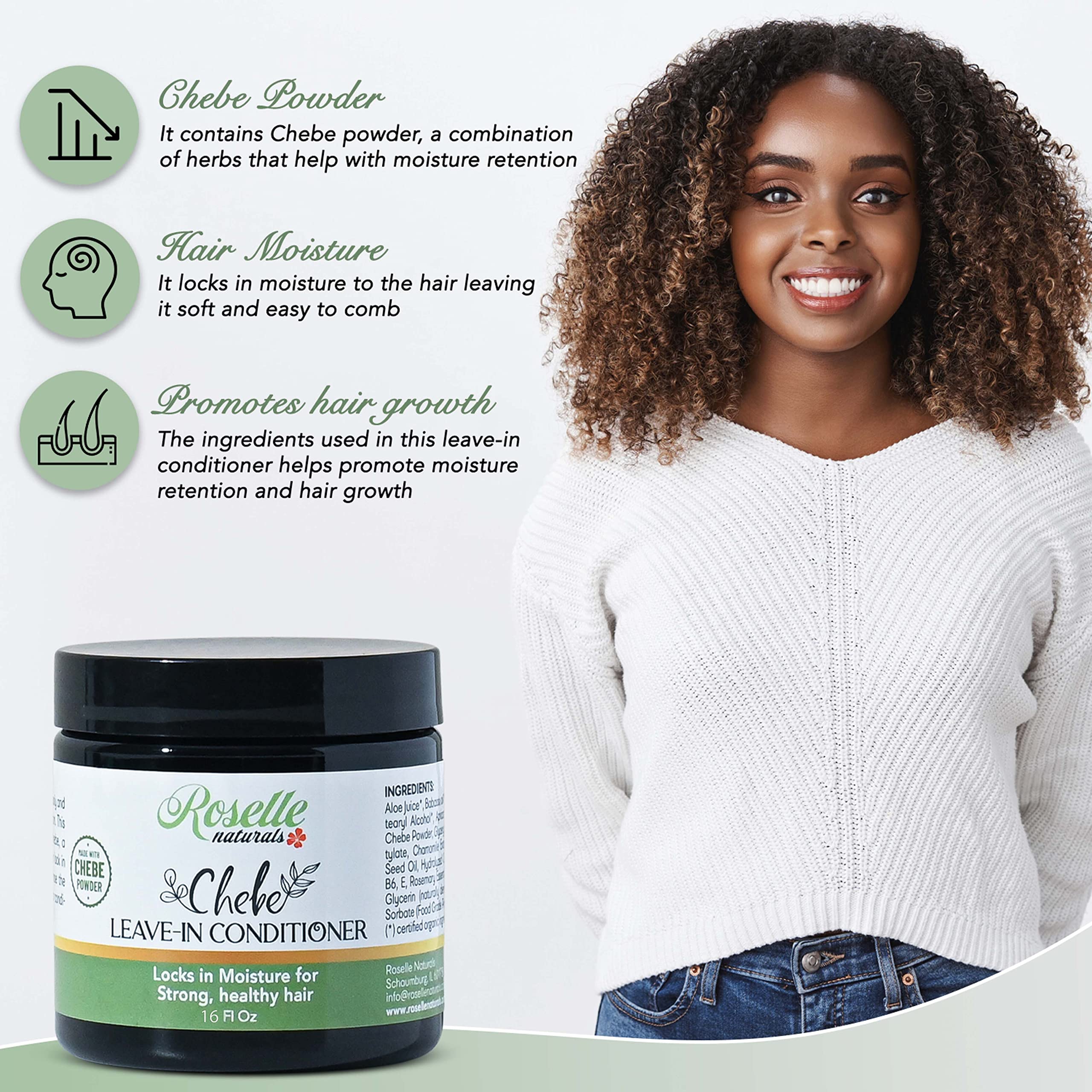 Roselle Naturals Organic Chebe Leave-In Conditioner with Rosemary Oil