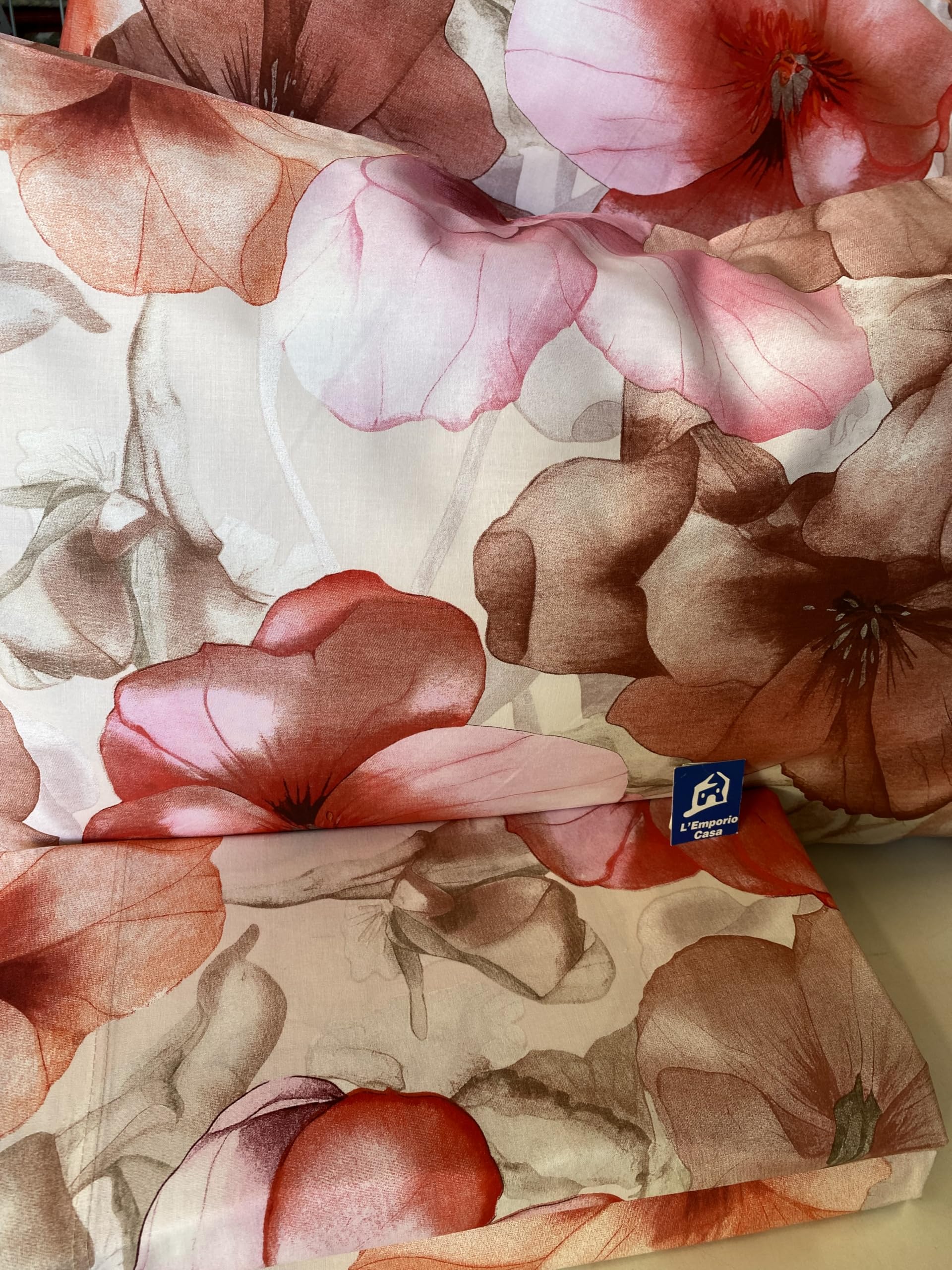 L'Emporio Casa Set Lenzuola Completo Mano Percalle di Cotone 100% Italiano Matrimoniale tessuto con effetto setato (Ely Rosa)