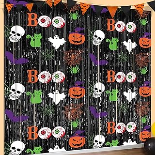 Halloween Party Decorations Scary Black Halloween Photo Backdrop Streamers, 2 Pack 3.3 x 6.6 FT Halloween Decor Foil Fringe Curtains Halloween Backdrops for Parties Birthday Window Door Indoor Outdoor