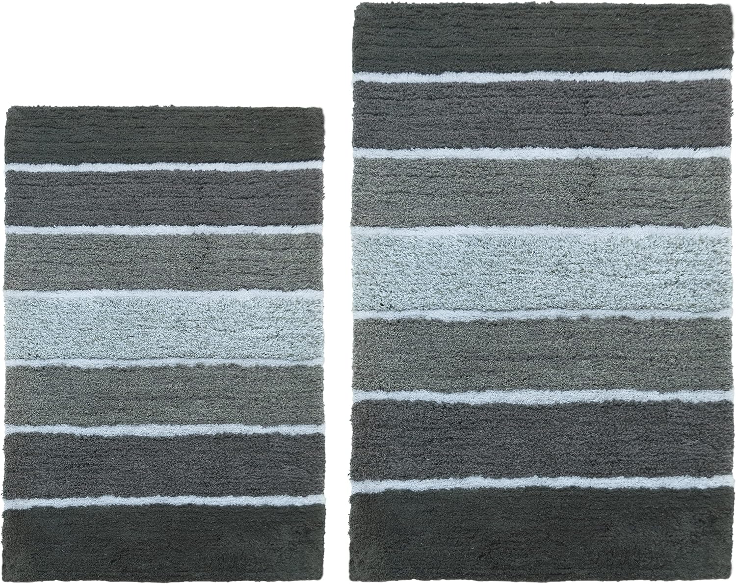 Chardin home Cordural Stripes Bath Mat, Set of 2 Bath Rugs (17 Inches x24 Inches & 21 Inches x34 Inches) | Non Slip Bathroom Rug, Machine Washable, Plush, Highly Absorbent | Ombre Dark Grey & White