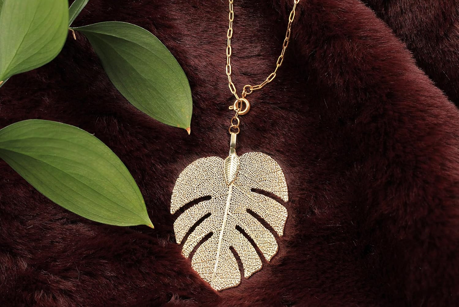 Stylish Handcrafted Monstera Leaf Earrings and Paperclip Necklaces for Women. Elegant Gold, Silver Palm Leaf Jewelry. Trendy Plant Pendant Accessories. Valentines Day Gifts for Her - Image 3