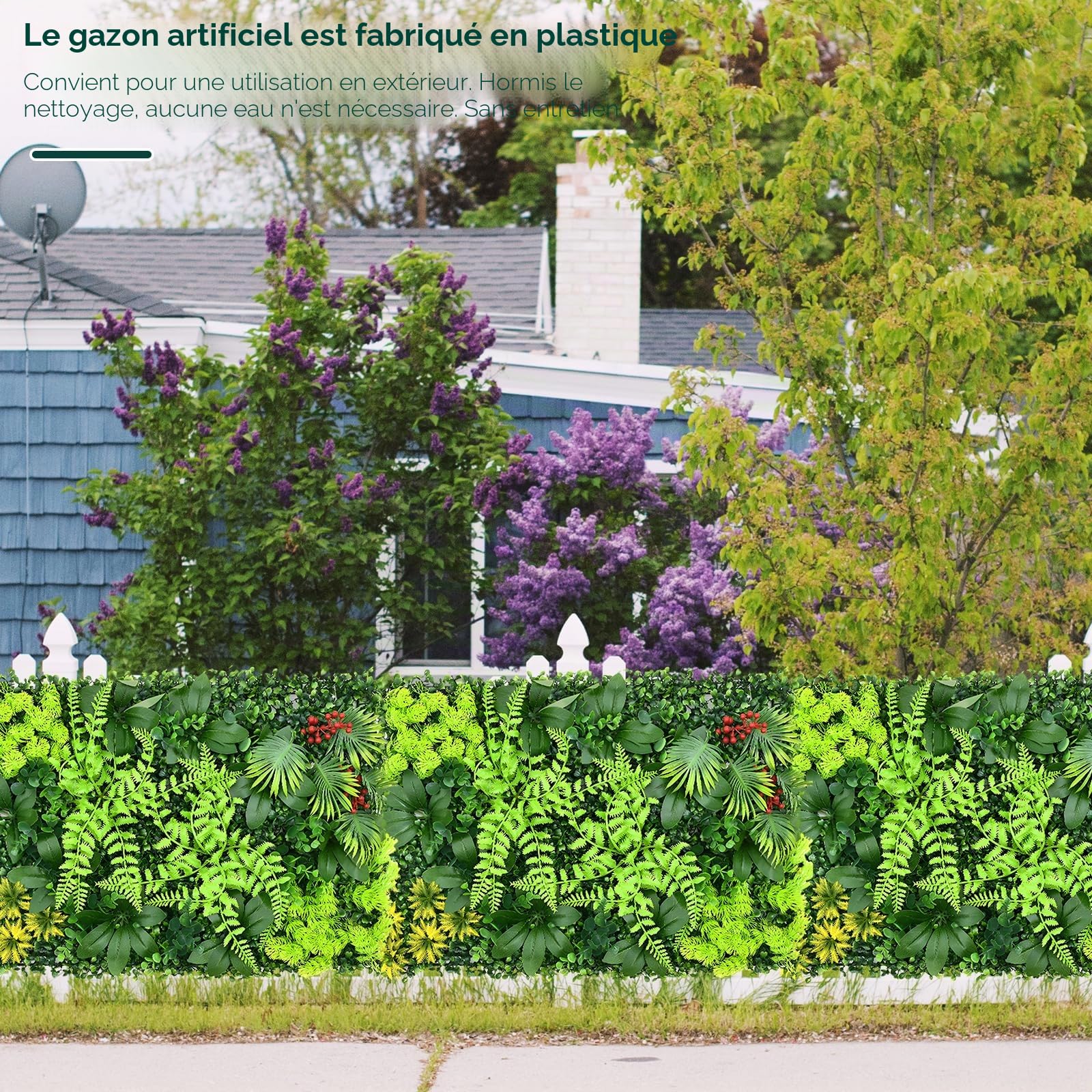 2 panneaux artificiels de mur vivant, panneaux muraux de plantes d'herbe 60x40 cm, panneaux de haie de protection de la vie privée verts pour mur vivant, clôture pour jardin à domicile, printemps